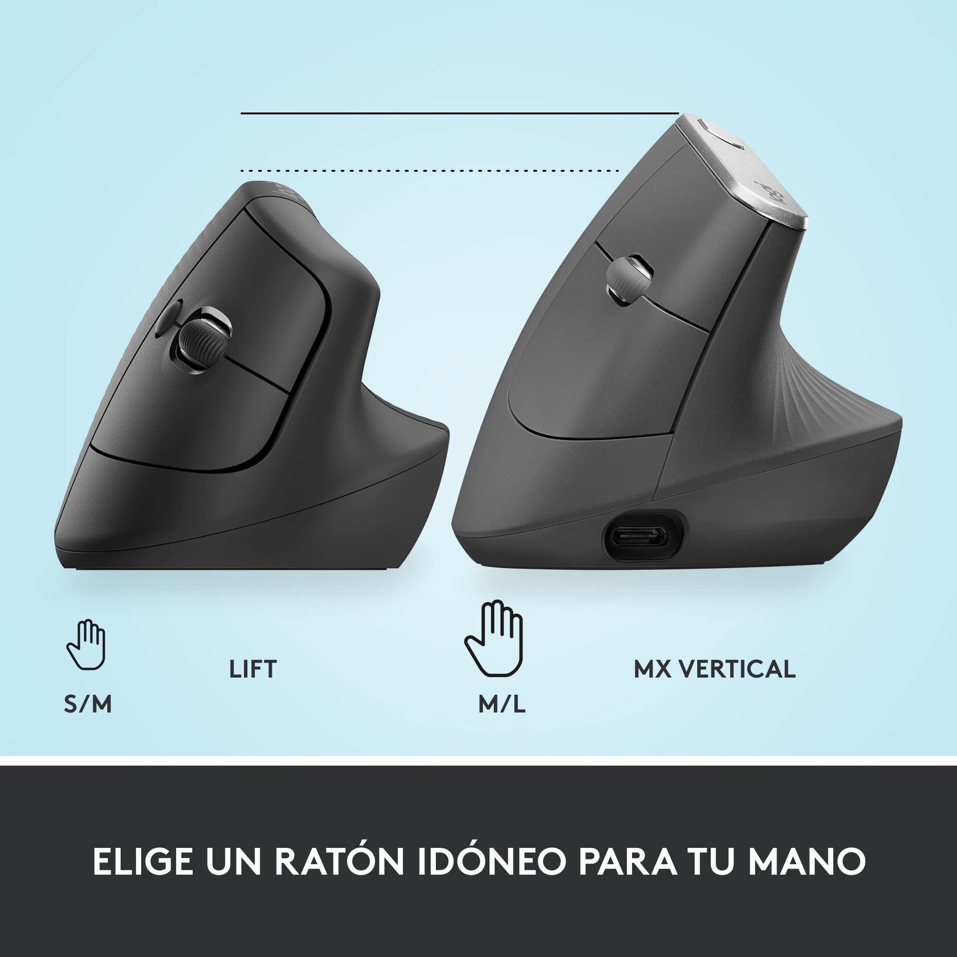 Logitech Lift Ratón Ergonómico Vertical, Inalámbrico, Bluetooth o receptor Logi Bolt USB, clics Silenciosos, 4 botones, compatible con Windows/macOS/iPadOS, portátil, PC - Grafito – para oposiciones – Material de estudio – OpoMarket