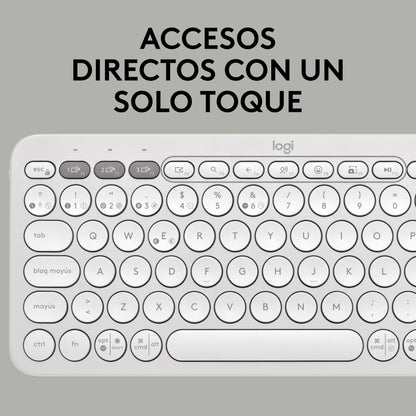 Logitech Pebble Keys 2 K380s Teclado Bluetooth Multidispositivo, Accesos Directos, Estilizado y Portátil, Easy - Switch, Windows, macOS, iPadOS, Android, ChromeOS, Disposición QWERTY Españo, Blanco – para oposiciones – Material de estudio – OpoMarket