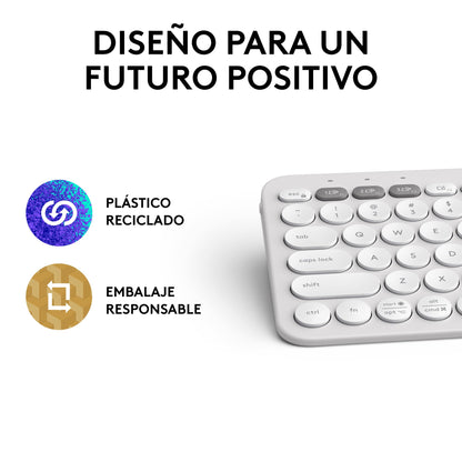 Logitech Pebble Keys 2 K380s Teclado Bluetooth Multidispositivo, Accesos Directos, Estilizado y Portátil, Easy - Switch, Windows, macOS, iPadOS, Android, ChromeOS, Disposición QWERTY Españo, Blanco – para oposiciones – Material de estudio – OpoMarket