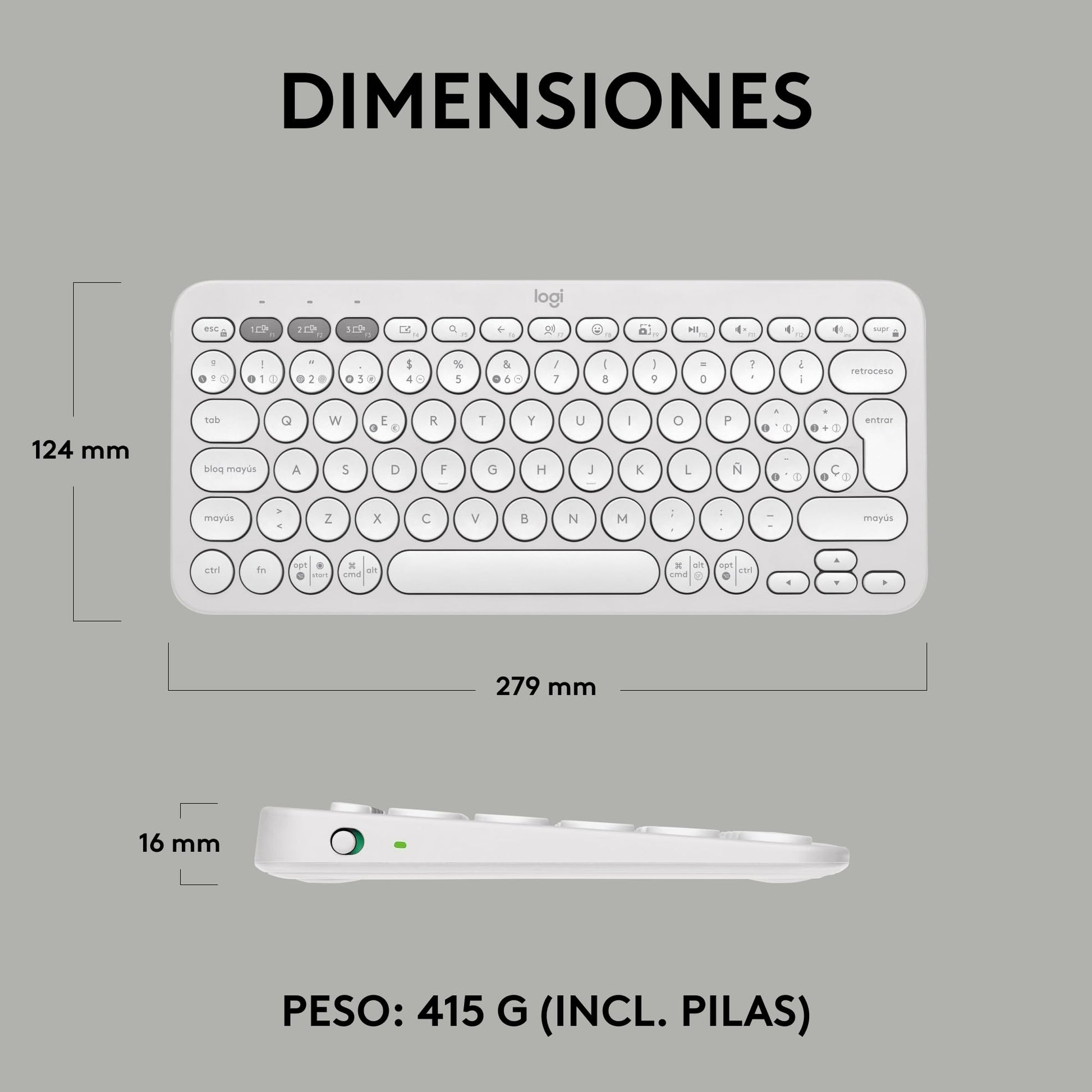 Logitech Pebble Keys 2 K380s Teclado Bluetooth Multidispositivo, Accesos Directos, Estilizado y Portátil, Easy - Switch, Windows, macOS, iPadOS, Android, ChromeOS, Disposición QWERTY Españo, Blanco – para oposiciones – Material de estudio – OpoMarket