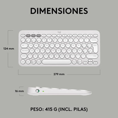 Logitech Pebble Keys 2 K380s Teclado Bluetooth Multidispositivo, Accesos Directos, Estilizado y Portátil, Easy - Switch, Windows, macOS, iPadOS, Android, ChromeOS, Disposición QWERTY Españo, Blanco – para oposiciones – Material de estudio – OpoMarket