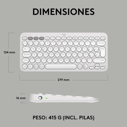 Logitech Pebble Keys 2 K380s Teclado Bluetooth Multidispositivo, Accesos Directos, Estilizado y Portátil, Easy - Switch, Windows, macOS, iPadOS, Android, ChromeOS, Disposición QWERTY Españo, Blanco – para oposiciones – Material de estudio – OpoMarket