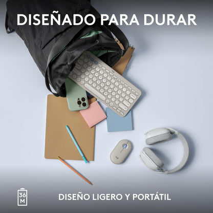 Logitech Pebble Keys 2 K380s Teclado Bluetooth Multidispositivo, Accesos Directos, Estilizado y Portátil, Easy - Switch, Windows, macOS, iPadOS, Android, ChromeOS, Disposición QWERTY Españo, Blanco – para oposiciones – Material de estudio – OpoMarket