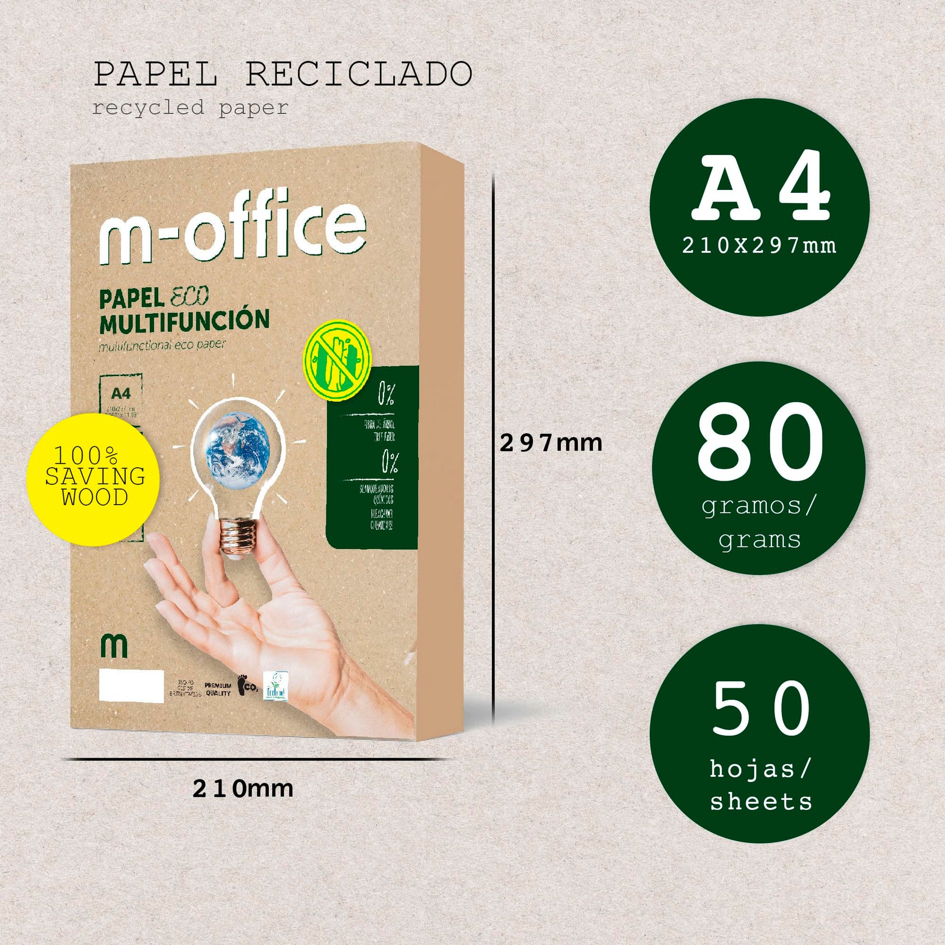 M - Office Papel Reciclado DIN A4 80gr - Paquete de 50 Folios para Fotocopiadora e Impresora - 100% Reciclado – para oposiciones – Material de estudio – OpoMarket