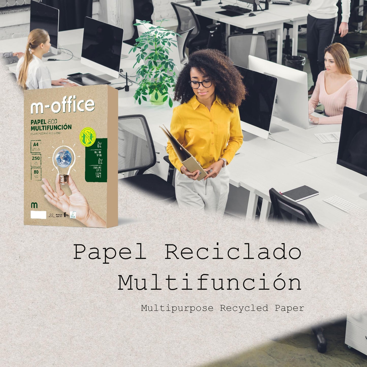 M - Office Papel Reciclado DIN A4 80gr - Paquete de 50 Folios para Fotocopiadora e Impresora - 100% Reciclado – para oposiciones – Material de estudio – OpoMarket