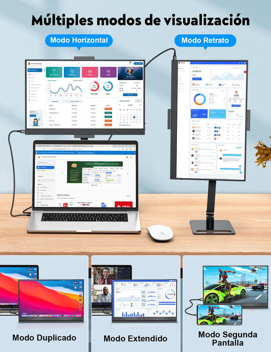 MAGICRAVEN Monitor Portatil Pantalla Portatil 15,6" 1080 FHD IPS Pantalla Ordenador Móvil Externa Monitore Altavoz Integrados con HDMI USB C Monitor para Laptop PC Mac Teléfono X - Bo PS45 con Soporte – Ordenador personal para oposiciones – Material de estudio – OpoMarket