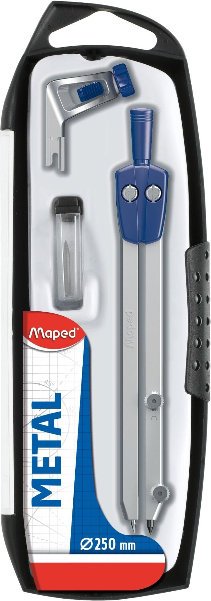 Maped - Material Escolar - Start Caja 3 Piezas - Compás Escolar de Precisión - Incluye 1 Abrazadera Universal y 1 Estuche de Minas - Brazos de Metal para Mejorar la Rigidez – para oposiciones – Material de estudio – OpoMarket