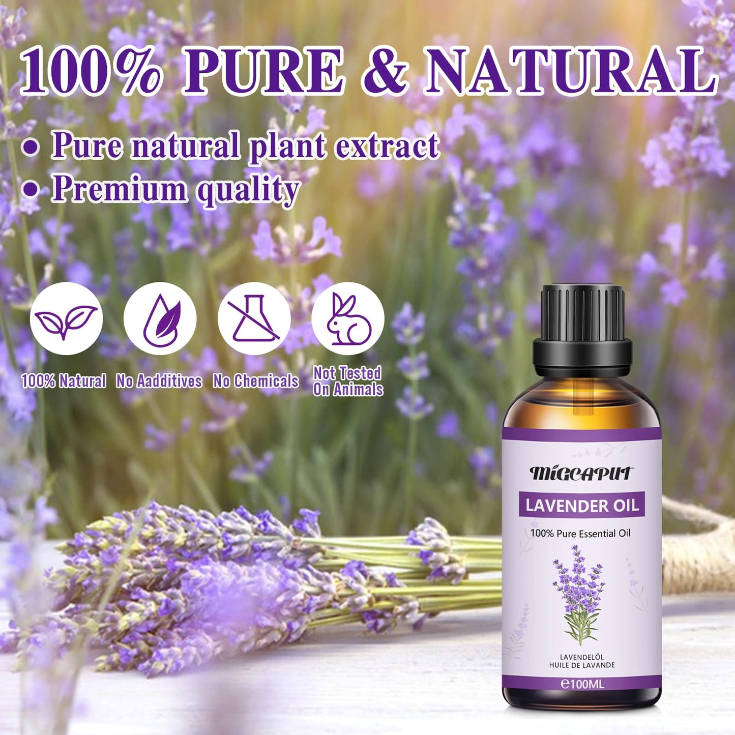 Aceite esencial puro MIGCAPUT lavanda 100 ml botella oscura