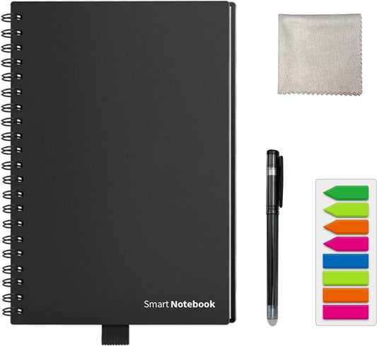 NEWYES Bloc de notas reutilizable tamaño A5 cuaderno inteligente 20 hojas borrables (rayas) para escanear guarda PDF con aplicación, negro – para oposiciones – Material de estudio – OpoMarket