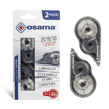 Osama - Cinta Correctora Blanca, Pack 2 Piezas, 20 M - Set Cintas Correctoras Ideal para Material Escolar, Papelería y Oficina para Borrar y Escribir de Inmediato con Alta Cobertura y Larga Duración – para oposiciones – Material de estudio – OpoMarket