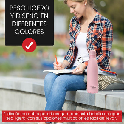 Otto Koning Botella Térmica de Agua Acero Inoxidable 500ml - Doble Aislamiento al vacío para 12 Horas de Bebida Caliente y 24 Horas de Bebida Fría. Botella Termo a Prueba de Fugas Libre BPA – para oposiciones – Material de estudio – OpoMarket