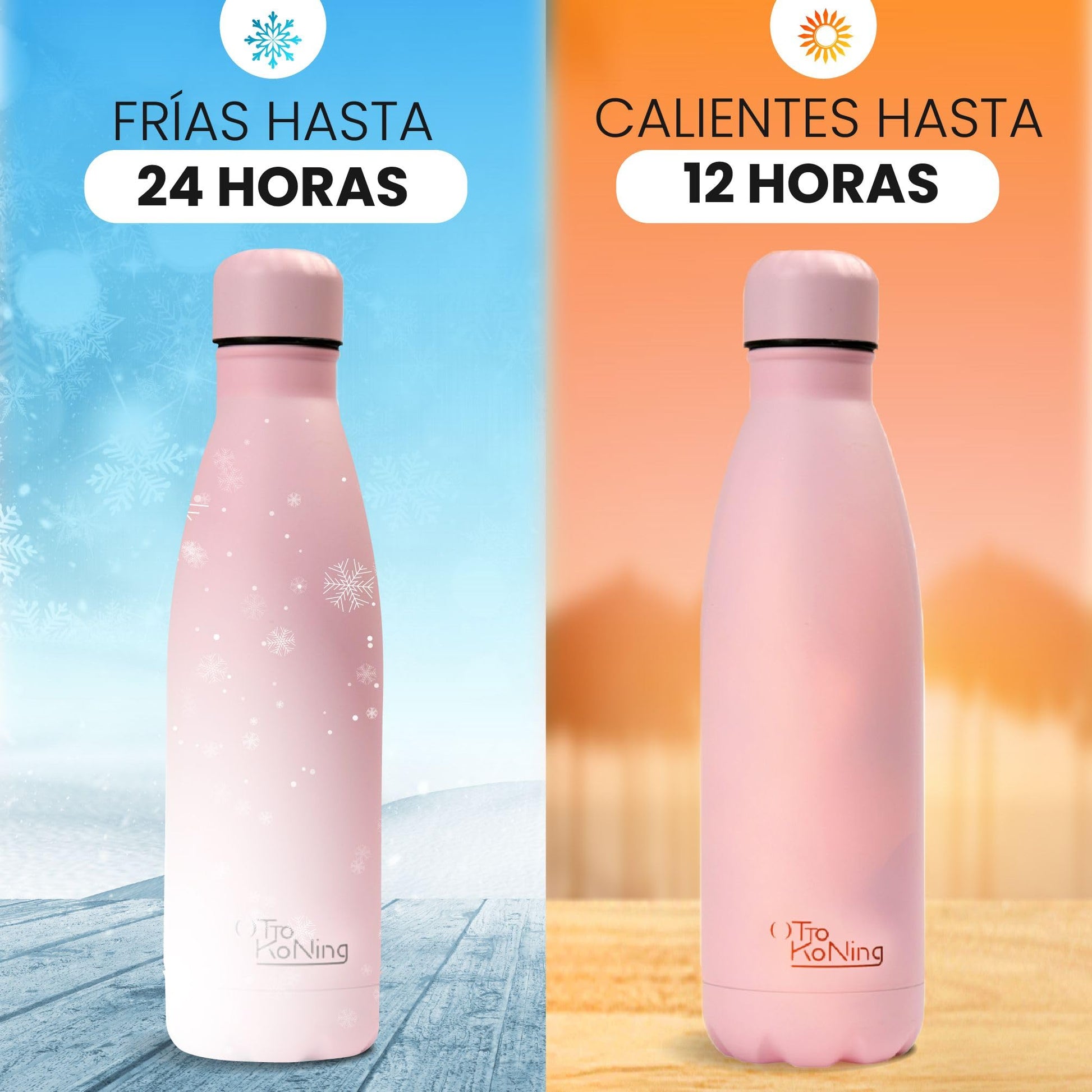 Otto Koning Botella Térmica de Agua Acero Inoxidable 500ml - Doble Aislamiento al vacío para 12 Horas de Bebida Caliente y 24 Horas de Bebida Fría. Botella Termo a Prueba de Fugas Libre BPA – para oposiciones – Material de estudio – OpoMarket