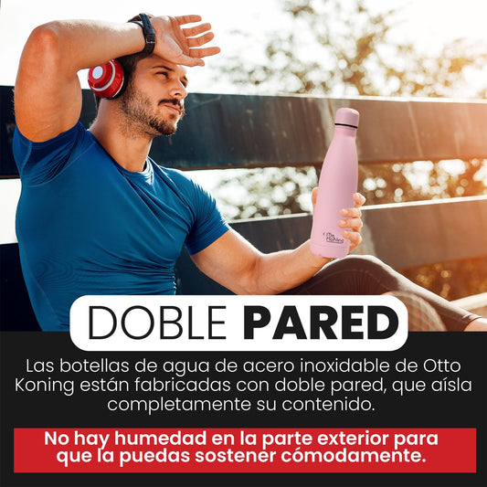 Otto Koning Botella Térmica de Agua Acero Inoxidable 500ml - Doble Aislamiento al vacío para 12 Horas de Bebida Caliente y 24 Horas de Bebida Fría. Botella Termo a Prueba de Fugas Libre BPA – para oposiciones – Material de estudio – OpoMarket
