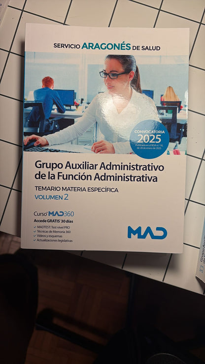 Libro de Tests Temario Específico Auxiliar Administrativo Servicio Aragonés de Salud 2025 segunda mano