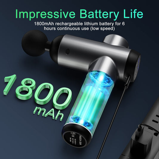 Pistola de Masaje Muscular, Pistola Masajeadora Muscular de Tejido Profundo con 99 Niveles Ajustables, 6 Cabezales de Masaje, Pantalla LCD Táctil, para Aliviar el Dolor Muscular (Negro Carbón) – para oposiciones – Material de estudio – OpoMarket