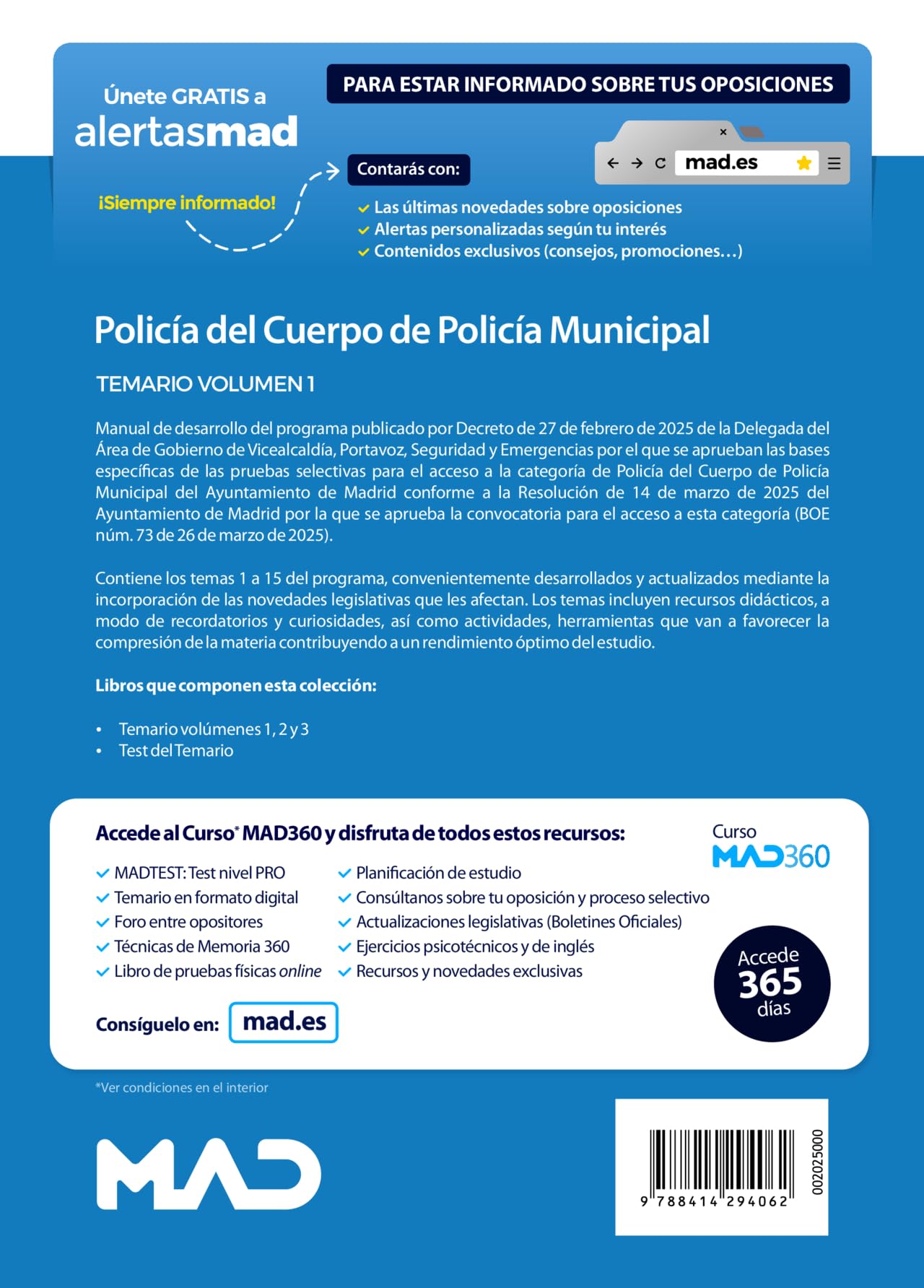 Policía Municipal Madrid Temario manual 2025