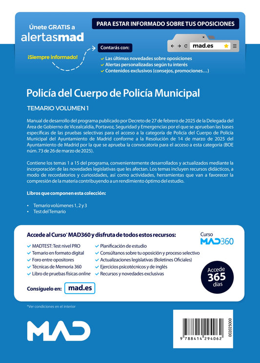 Policía Municipal Madrid Temario manual 2025
