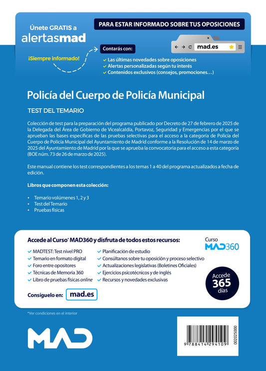 Test Policía Municipal Madrid – Temas 1-40 convocatoria 2025 - reverso