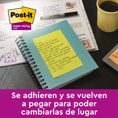 Post - it Super Sticky Notas, Colección Boost, con renglones, 101mmx152 mm, 45 hojas/bloc, 3 bloc/paquete – para oposiciones – Material de estudio – OpoMarket