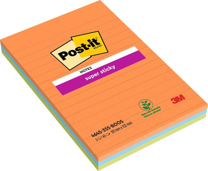 Post - it Super Sticky Notas, Colección Boost, con renglones, 101mmx152 mm, 45 hojas/bloc, 3 bloc/paquete – para oposiciones – Material de estudio – OpoMarket
