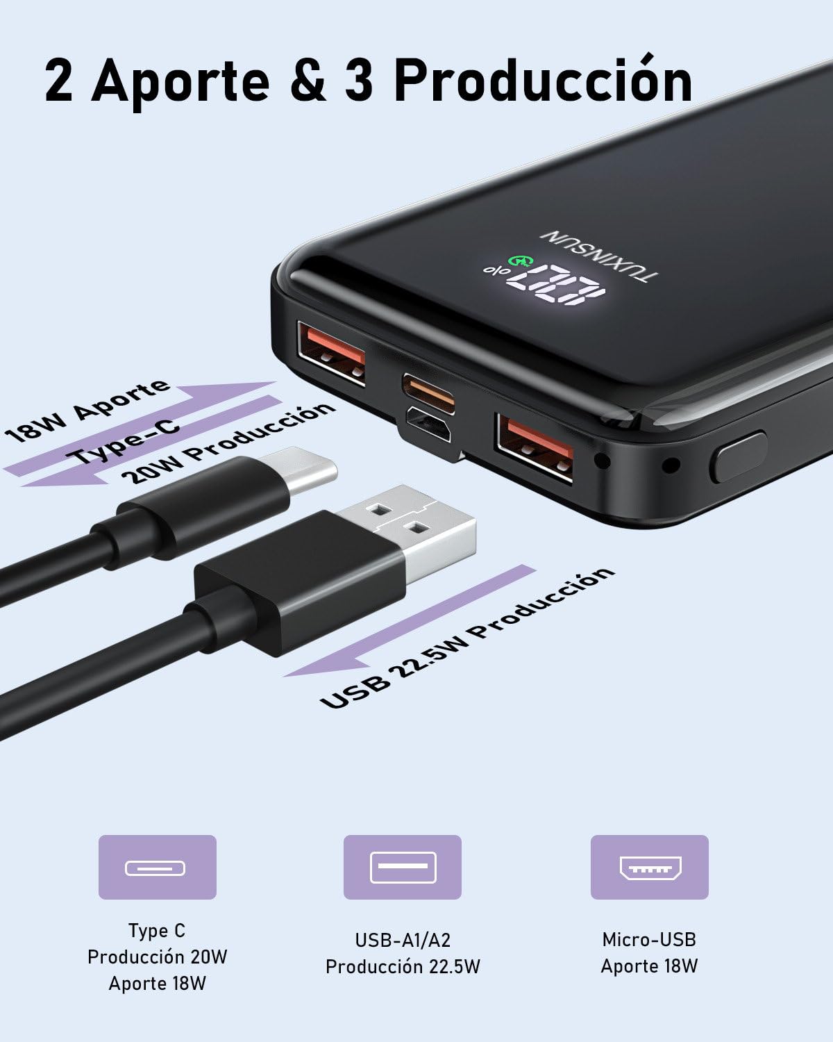 Power Bank 22.5W 20000mAh Bateria Externa Carga Rapida, Bateria Portatil PD3.0 QC4.0, Powerbank USB C Input & Output con Pantalla LCD Compatible con Smartphones, smartwatches, etc (black01) – para oposiciones – Material de estudio – OpoMarket