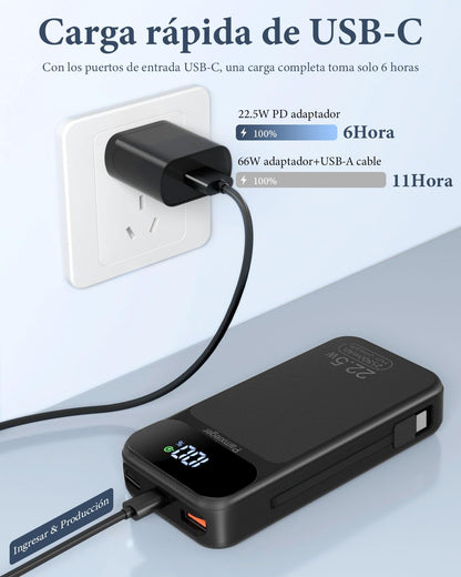 Power Bank 25800mAh Carga Rápida 22.5W PD3.0 QC4.0 USB - C Entrada y Salida con Pantalla LCD Batería Portátil para Smartphone Tablets y Más – para oposiciones – Material de estudio – OpoMarket