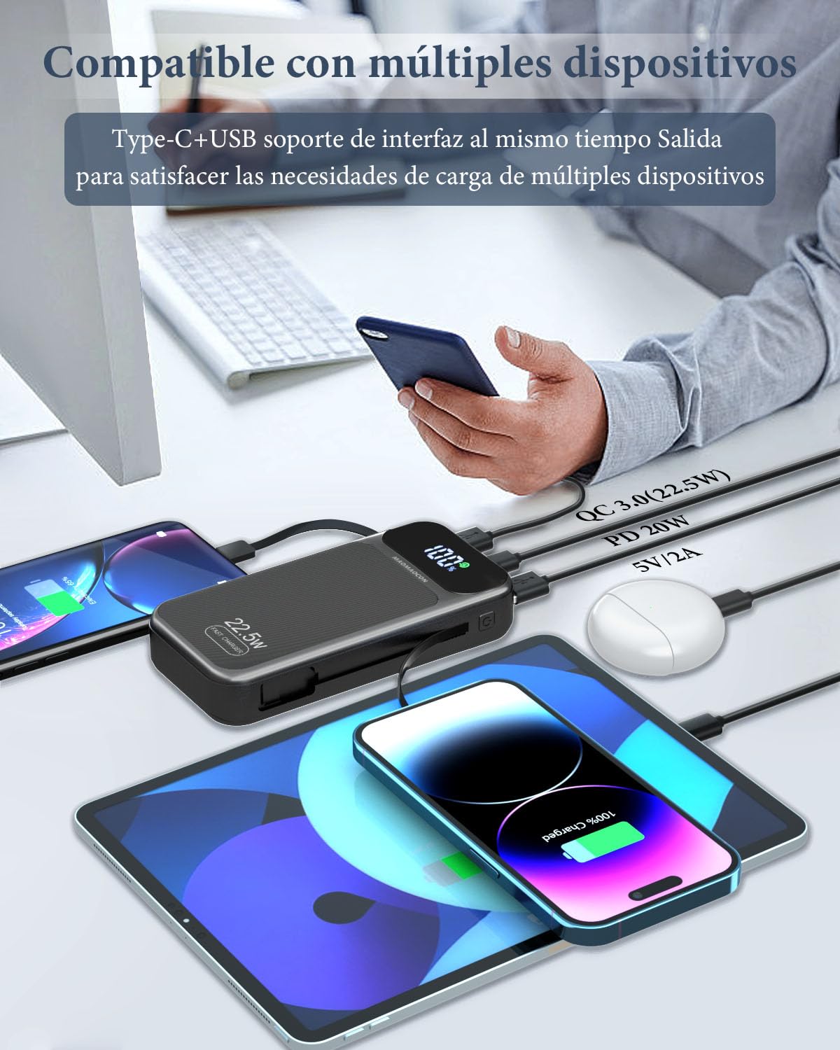 Power Bank 25800mAh Carga Rápida 22.5W PD3.0 QC4.0 USB - C Entrada y Salida con Pantalla LCD Batería Portátil para Smartphone Tablets y Más – para oposiciones – Material de estudio – OpoMarket