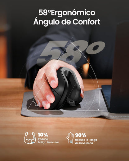 ProtoArc Ratón Ergonómico, EM11 NL Inalámbrico Mini Vertical Ratón óptico Recargable con 3 Puertos de Dispositivo (2*Bluetooth y USB), 3 dpi Ajustables para Ordenador, iPad, Mac, Windows - Negro – para oposiciones – Material de estudio – OpoMarket