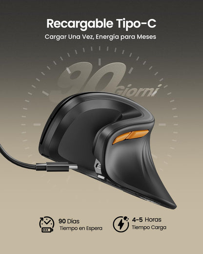 ProtoArc Ratón Ergonómico, EM11 NL Inalámbrico Mini Vertical Ratón óptico Recargable con 3 Puertos de Dispositivo (2*Bluetooth y USB), 3 dpi Ajustables para Ordenador, iPad, Mac, Windows - Negro – para oposiciones – Material de estudio – OpoMarket