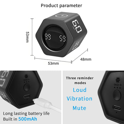 QUMOX Temporizador Pomodoro F6 con Sensor de Gravedad – Cubo Hexagonal Digital con Alarma Silenciosa, Vibración y Sonido – 1/5/10/30/60 Minutos y Cronómetro – Recargable, Ideal para Oficina, Estudio, – para oposiciones – Material de estudio – OpoMarket