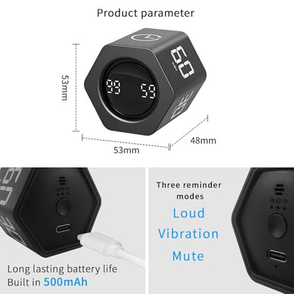 QUMOX Temporizador Pomodoro F6 con Sensor de Gravedad – Cubo Hexagonal Digital con Alarma Silenciosa, Vibración y Sonido – 1/5/10/30/60 Minutos y Cronómetro – Recargable, Ideal para Oficina, Estudio, – para oposiciones – Material de estudio – OpoMarket