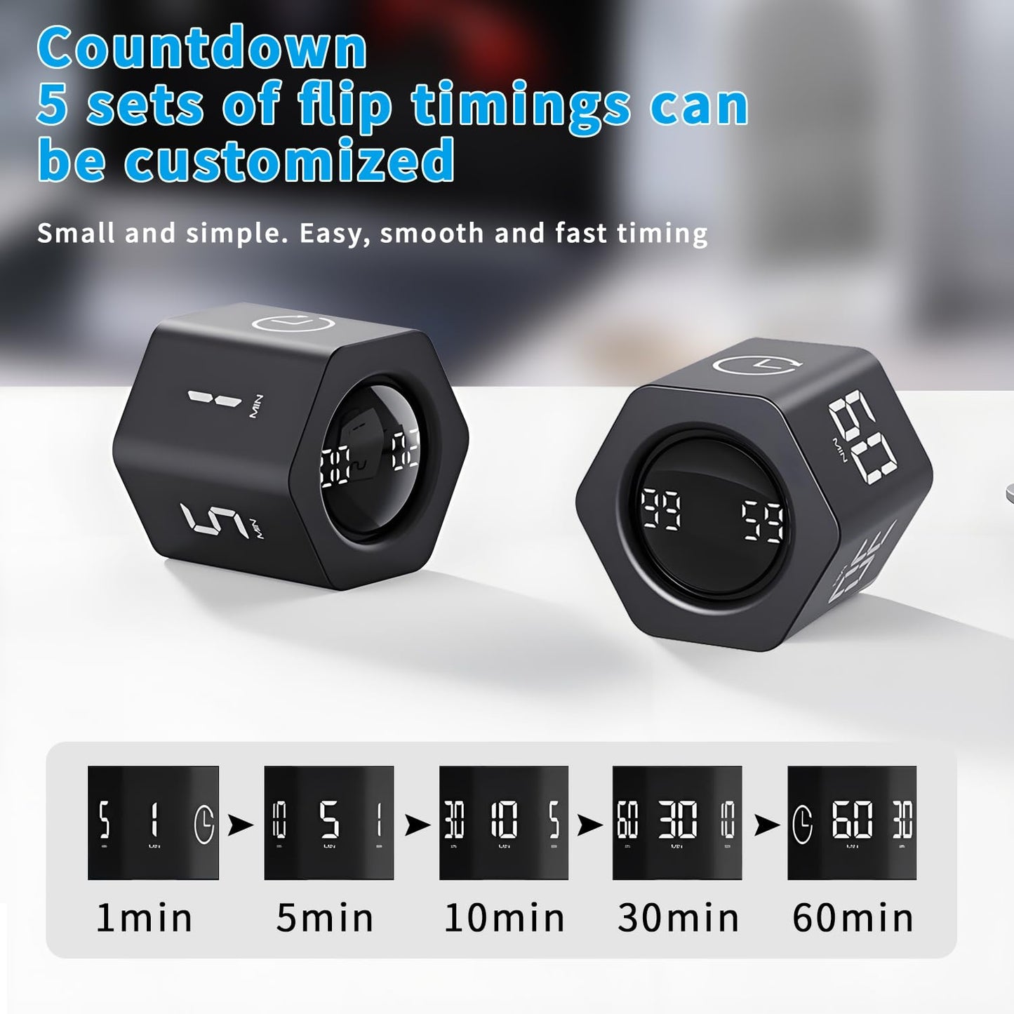 QUMOX Temporizador Pomodoro F6 con Sensor de Gravedad – Cubo Hexagonal Digital con Alarma Silenciosa, Vibración y Sonido – 1/5/10/30/60 Minutos y Cronómetro – Recargable, Ideal para Oficina, Estudio, – para oposiciones – Material de estudio – OpoMarket