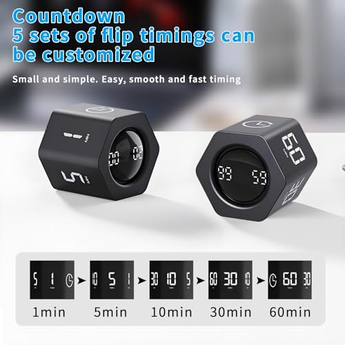 QUMOX Temporizador Pomodoro F6 con Sensor de Gravedad – Cubo Hexagonal Digital con Alarma Silenciosa, Vibración y Sonido – 1/5/10/30/60 Minutos y Cronómetro – Recargable, Ideal para Oficina, Estudio, – para oposiciones – Material de estudio – OpoMarket