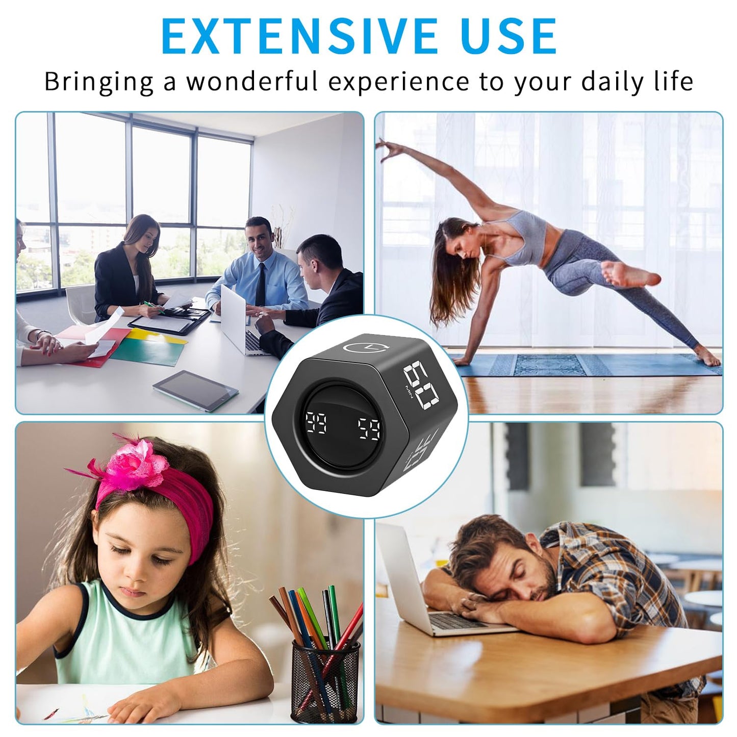 QUMOX Temporizador Pomodoro F6 con Sensor de Gravedad – Cubo Hexagonal Digital con Alarma Silenciosa, Vibración y Sonido – 1/5/10/30/60 Minutos y Cronómetro – Recargable, Ideal para Oficina, Estudio, – para oposiciones – Material de estudio – OpoMarket