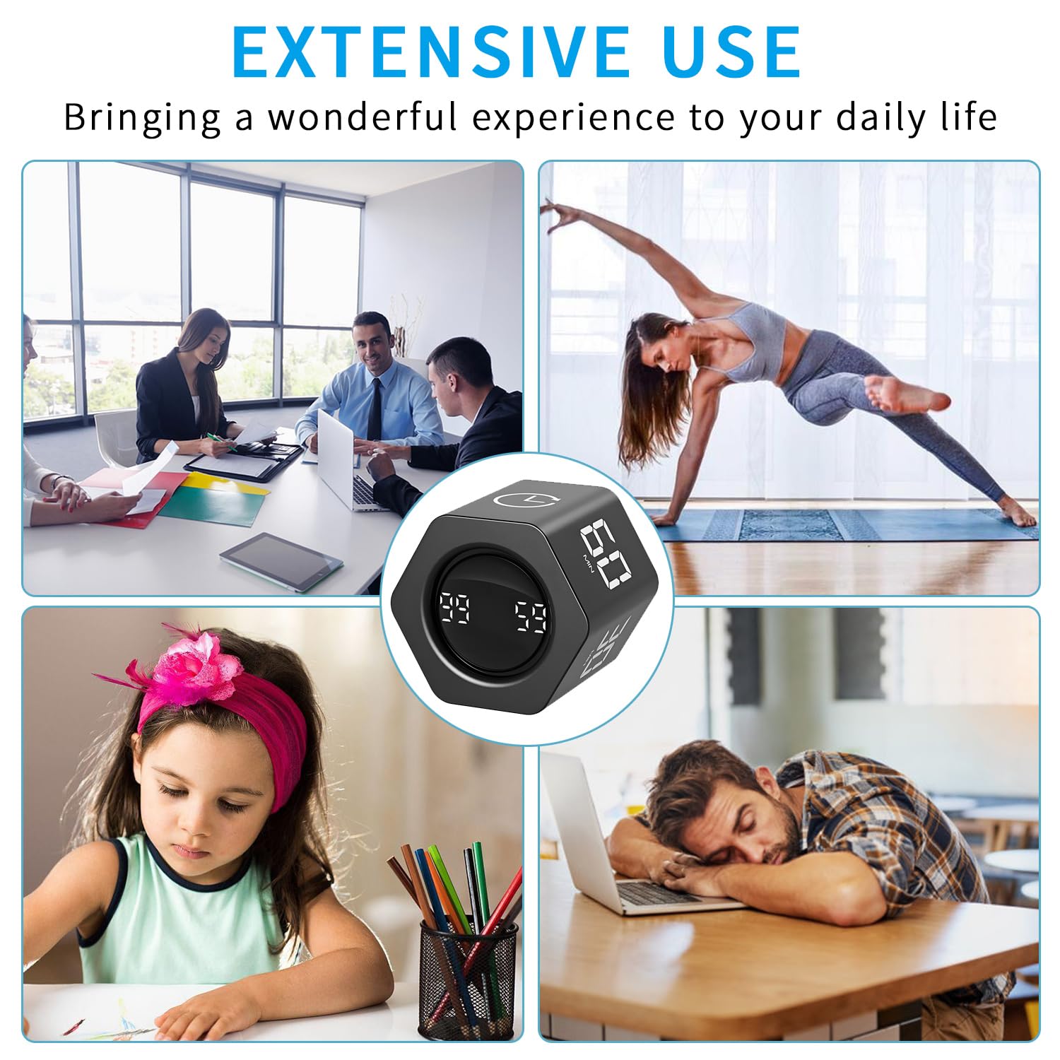 QUMOX Temporizador Pomodoro F6 con Sensor de Gravedad – Cubo Hexagonal Digital con Alarma Silenciosa, Vibración y Sonido – 1/5/10/30/60 Minutos y Cronómetro – Recargable, Ideal para Oficina, Estudio, – para oposiciones – Material de estudio – OpoMarket