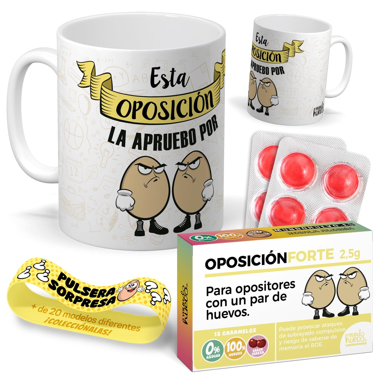 regalos para opositores kit taza caramelos y pulsera