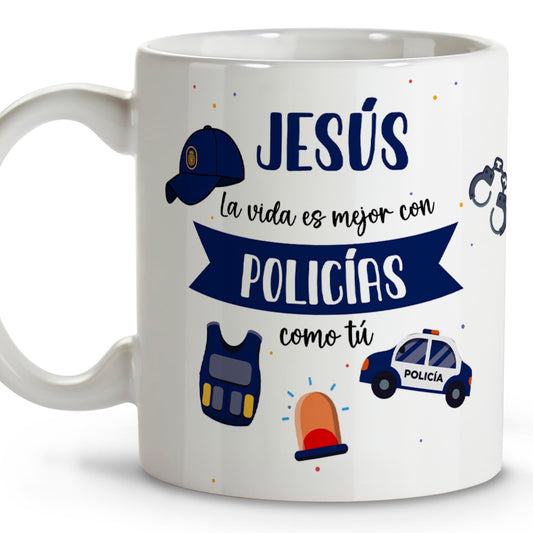 regalos para policía local taza personalizada con nombre