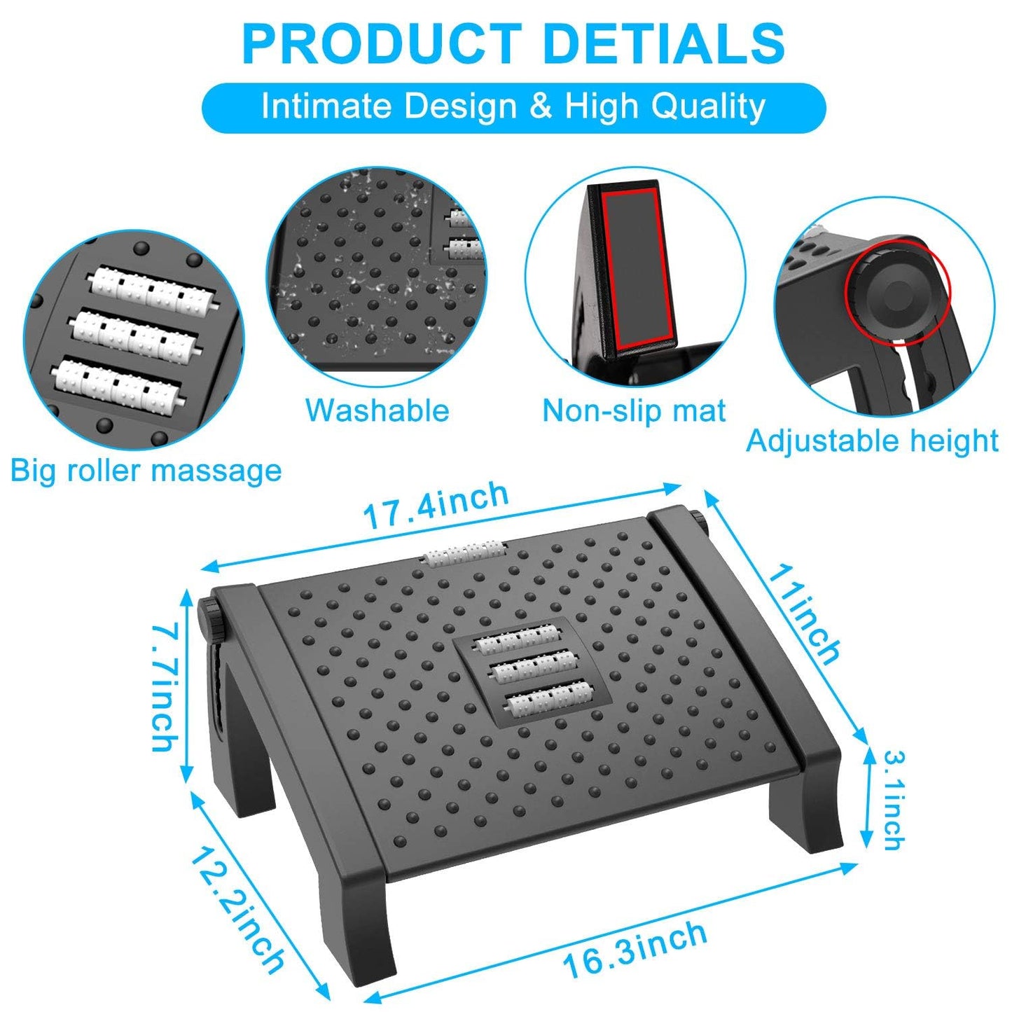 Reposapies de Oficina, Reposapiés Ergonómico para Escritorio con Función de Masaje, 6 Reposapiés de Altura Ajustable Antideslizantes para Oficina – para oposiciones – Material de estudio – OpoMarket