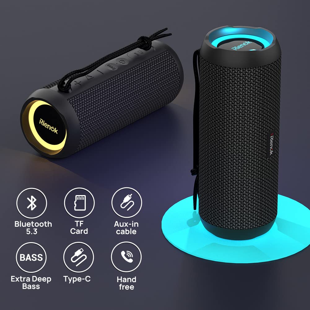 RIENOK Altavoz Bluetooth 5.3 30W Altavoz Inalámbrico Portátil Impermeable IPX7, Bass, Sonido Estéreo, Apoya Micro SD AUX – para oposiciones – Material de estudio – OpoMarket