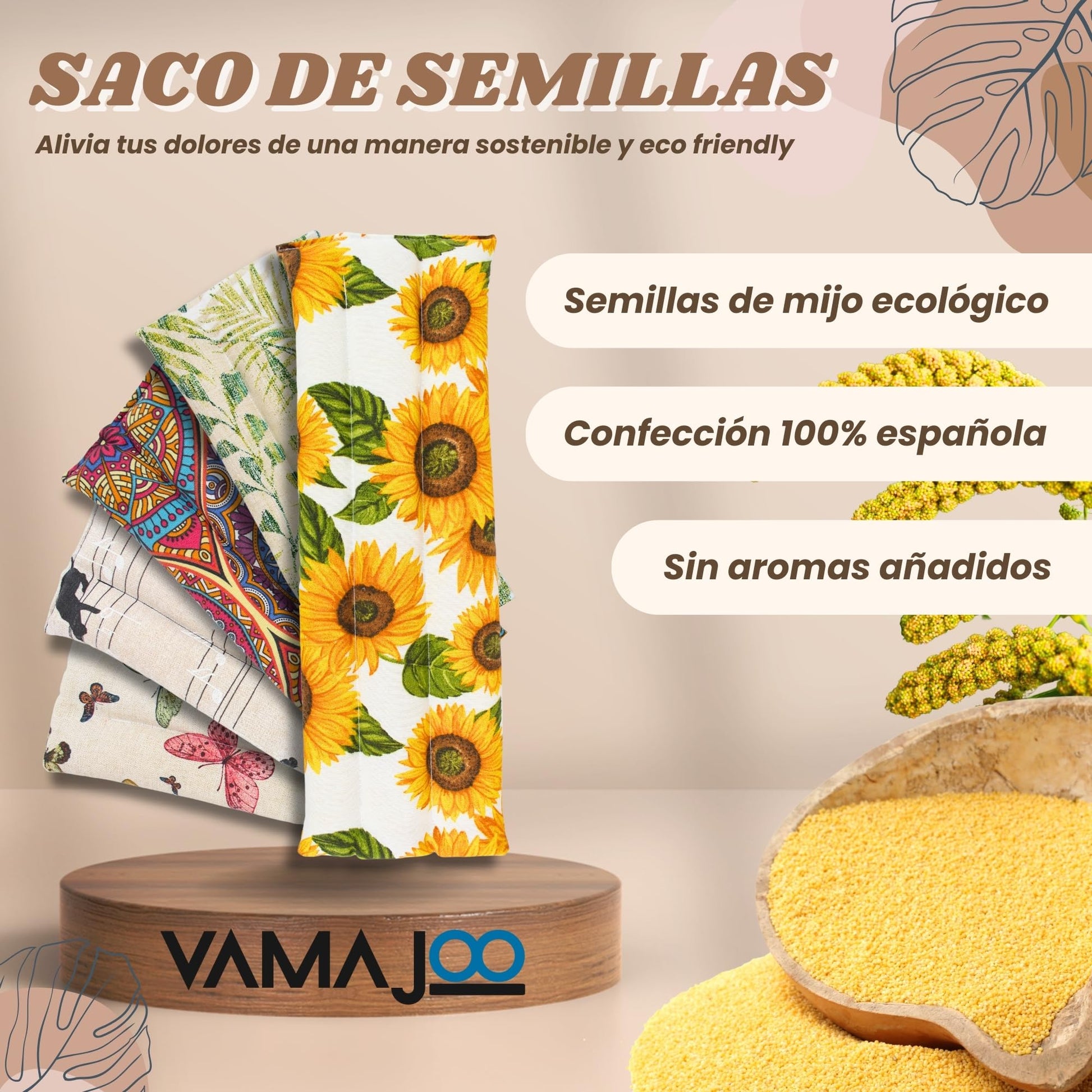 Saco Termico Semillas para Microondas - Bolsa Semillas Calor Microondas - Cojin de Semillas para Microondas - Sin Aroma - Relleno de Semillas de Mijo Ecológico - Fabricado en España 45x14cm – para oposiciones – Material de estudio – OpoMarket