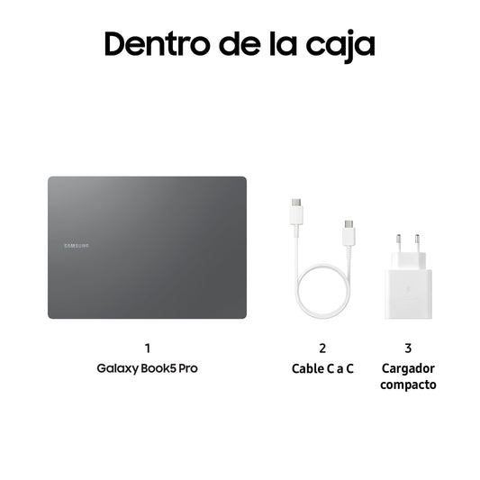 Samsung Galaxy Book5 Pro, Ordenador Portátil IA 14", Procesador Intel Core Ultra 7, 16GB RAM, Almacenamiento 1TB, Windows 11 Home, Gris, Teclado QWERTY Español – Ordenador personal para oposiciones – Material de estudio – OpoMarket