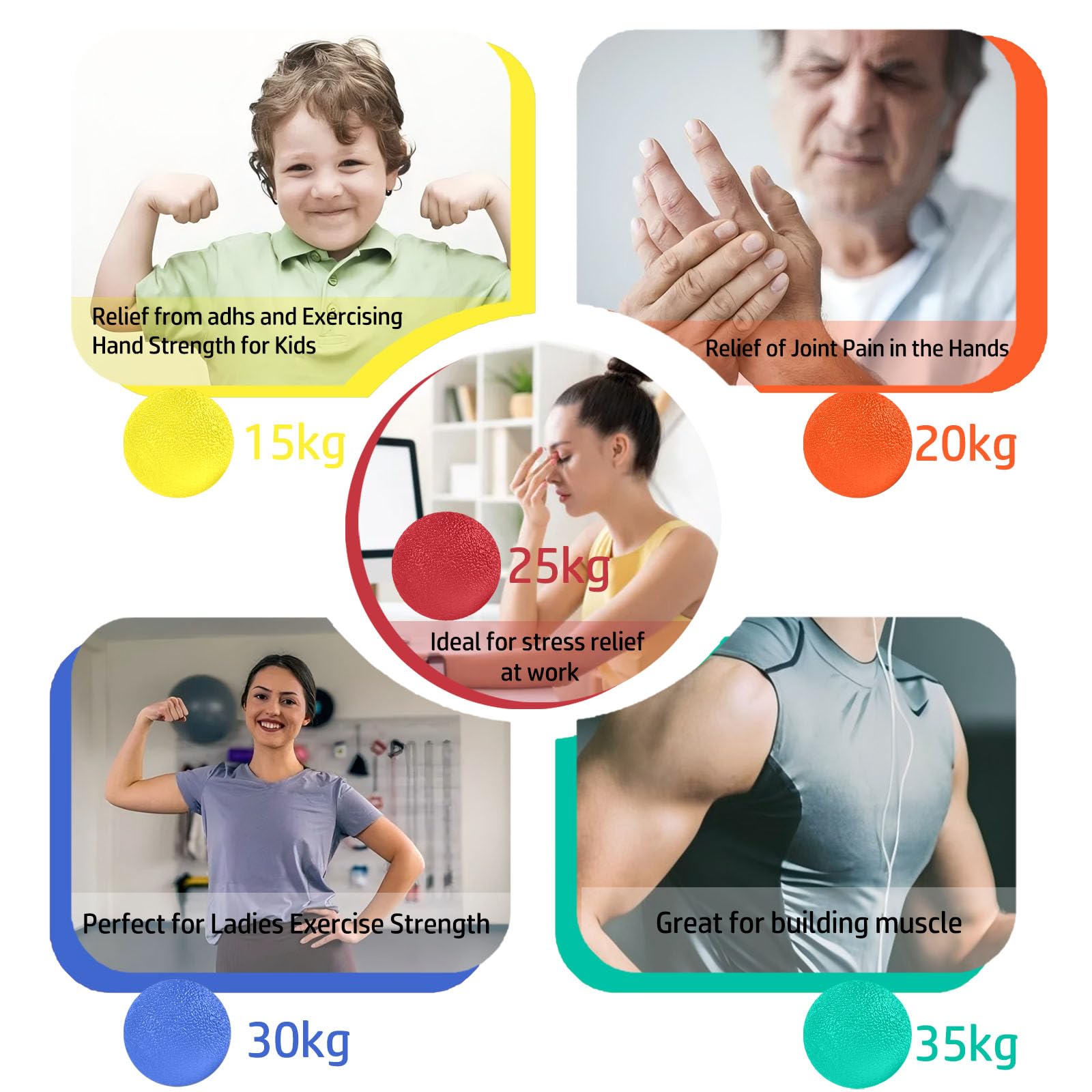 Set de 5 Pelota Antiestres Bola para Rehabilitación Fortalecedores de Mano, Pelota Rehabilitacion Mano con Diferentes Grados de Dureza, para Aliviar El Estrés para Ejercicios De Manos Antiestres – para oposiciones – Material de estudio – OpoMarket