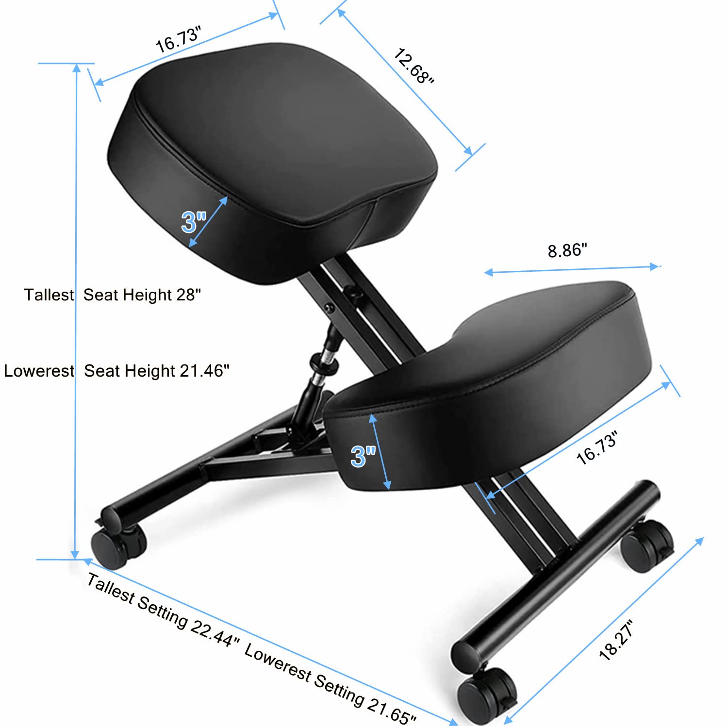 Silla de rodillas ergonómica con estructura metálica