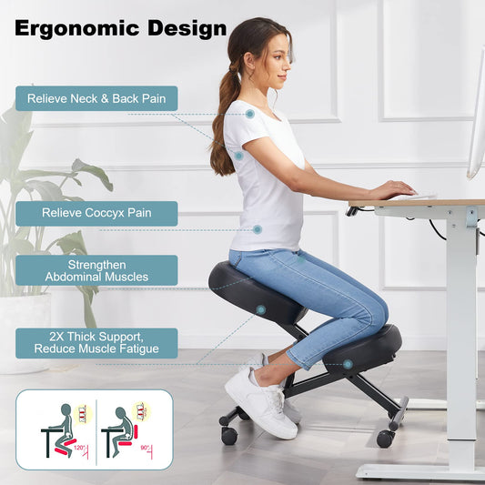 Silla de rodillas ergonómica ajustable con ruedas