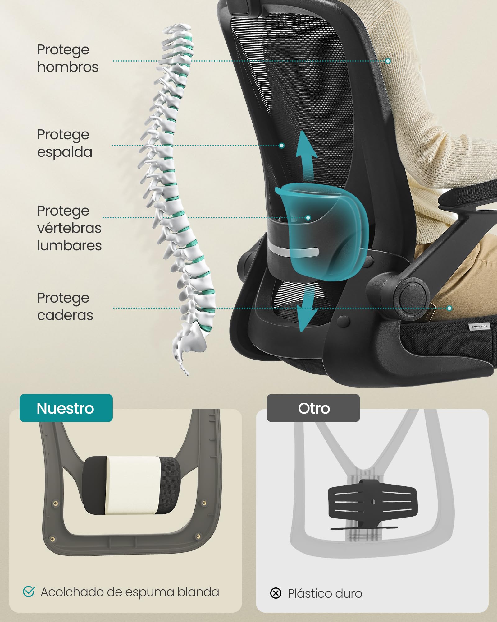 detalle soporte lumbar silla giratoria oficina
