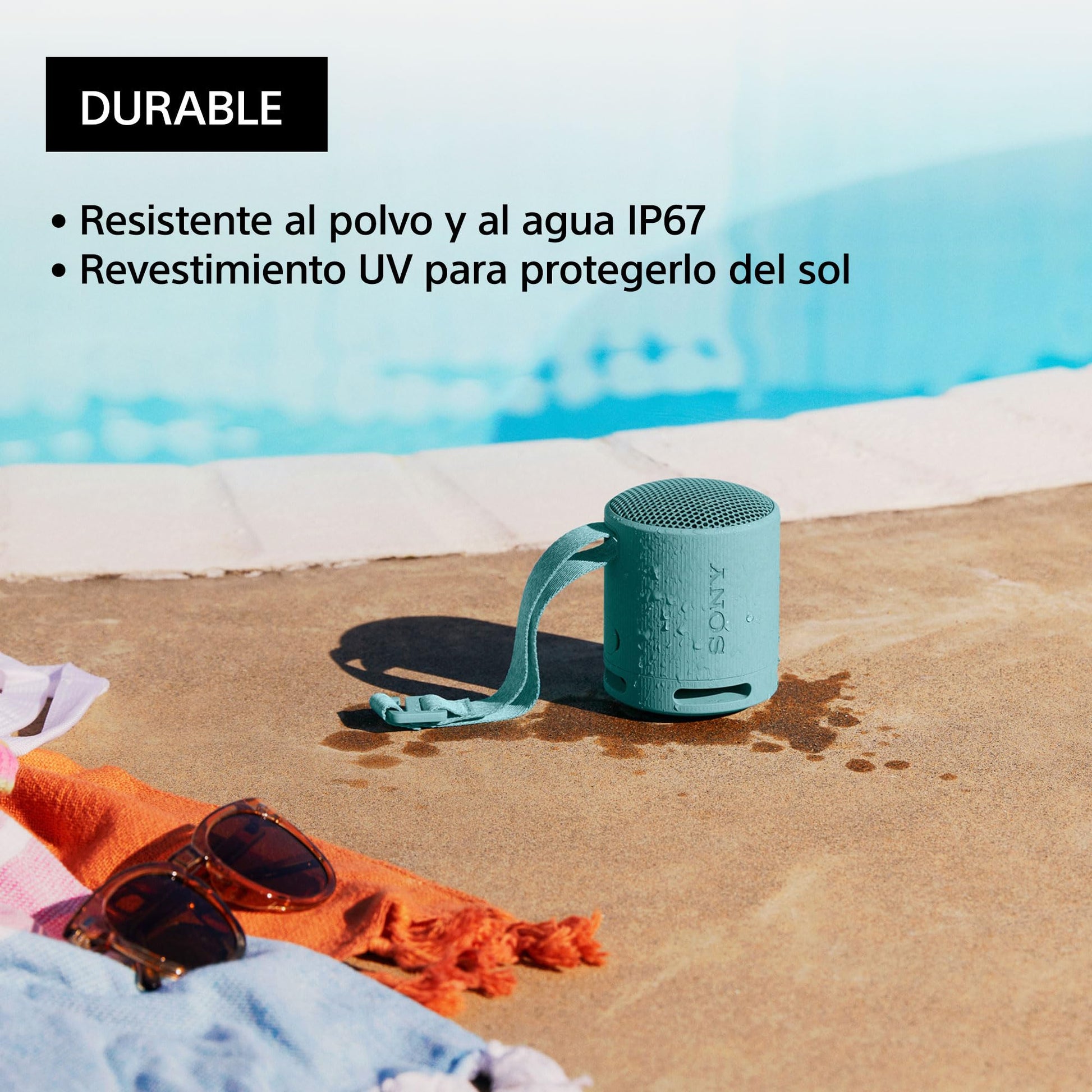 Sony Altavoz Bluetooth SRS - XB100, Ligero, Compacto, Altavoz Resistente al Agua y al Polvo IP67, hasta 16 h de batería, Correa Adaptable, Negro – para oposiciones – Material de estudio – OpoMarket