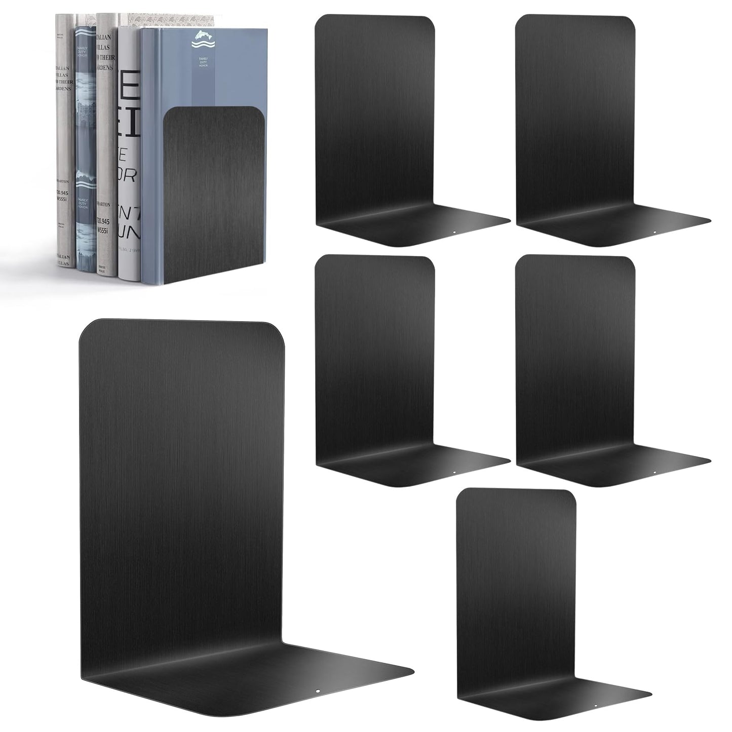 Sprifityy Sujetalibros de Metal (6 Unidades),Separador de Libros,17 x 13,5 x 10,2 cm,con Alfombrilla Antideslizante,Organizador Libros para,para Escuela, Oficina y hogar, Negro – para oposiciones – Material de estudio – OpoMarket