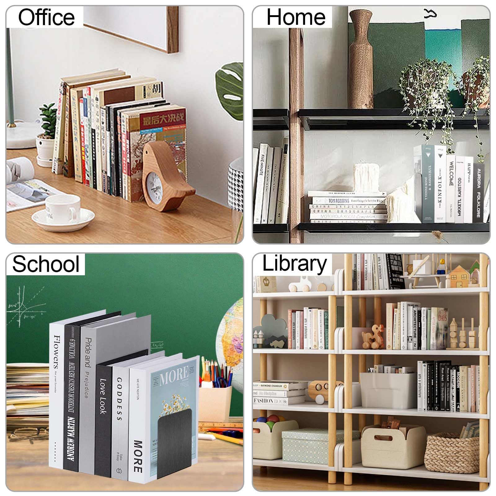 Sprifityy Sujetalibros de Metal (6 Unidades),Separador de Libros,17 x 13,5 x 10,2 cm,con Alfombrilla Antideslizante,Organizador Libros para,para Escuela, Oficina y hogar, Negro – para oposiciones – Material de estudio – OpoMarket