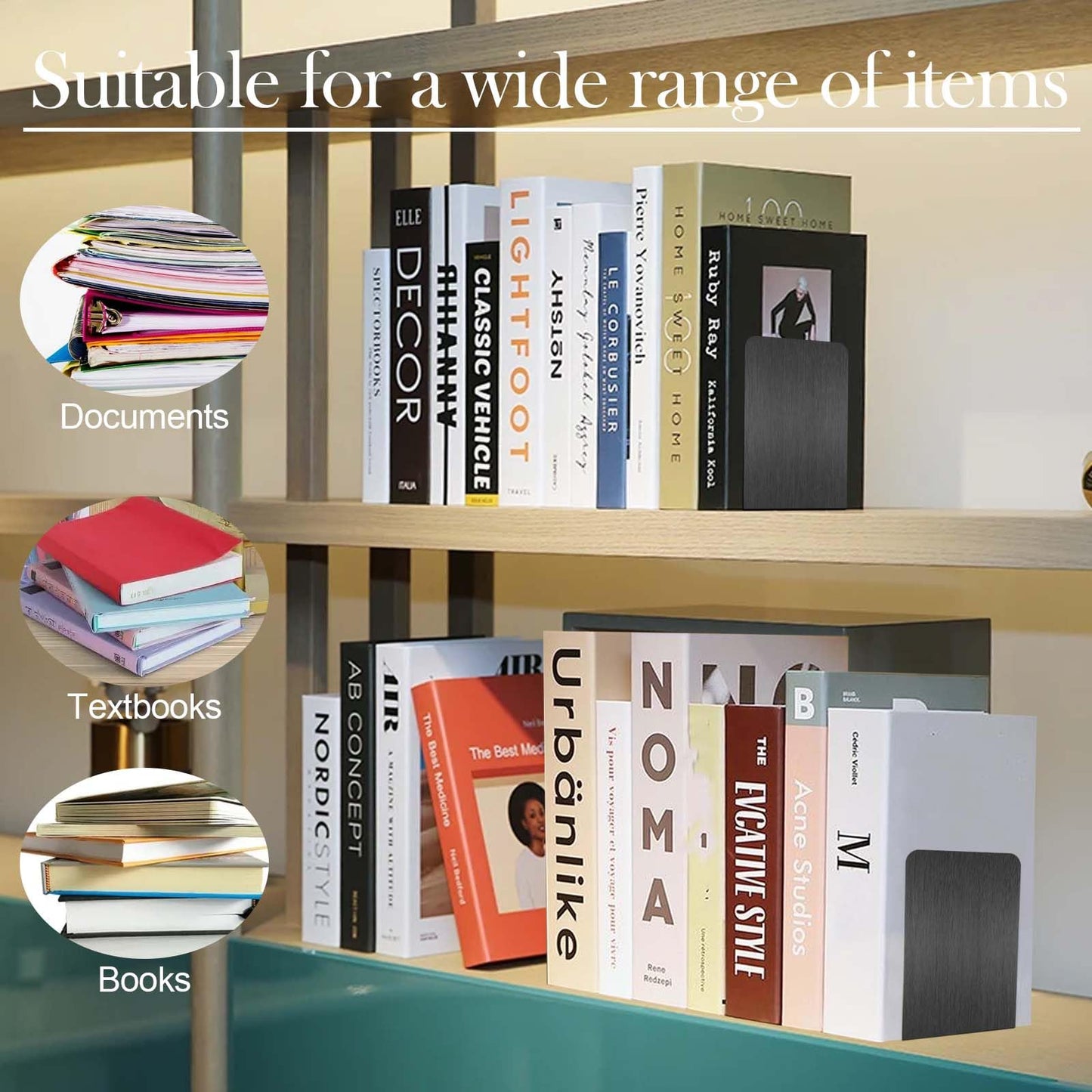 Sprifityy Sujetalibros de Metal (6 Unidades),Separador de Libros,17 x 13,5 x 10,2 cm,con Alfombrilla Antideslizante,Organizador Libros para,para Escuela, Oficina y hogar, Negro – para oposiciones – Material de estudio – OpoMarket