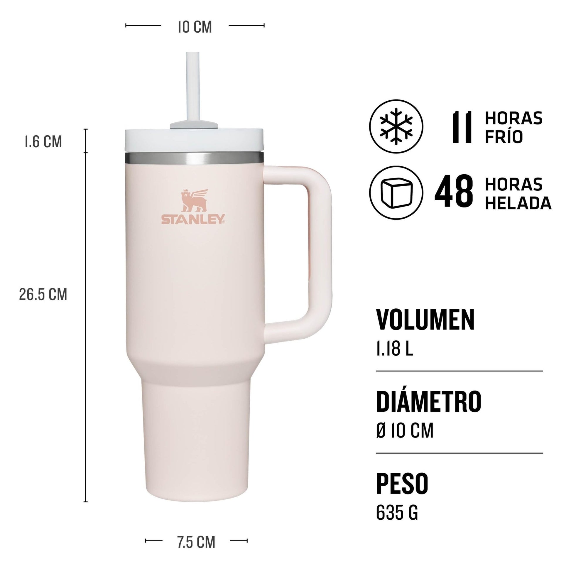 STANLEY Quencher H2.0 FlowState Tumbler 1.2L - Termo Conserva el Frío 11 Horas - Helada Durante 48 Horas - Botella Agua Acero Inoxidable - Taza Termica - Vaso Termico Sin BPA - Rose Quartz – para oposiciones – Material de estudio – OpoMarket